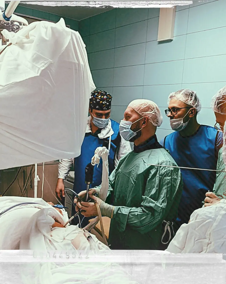 Artem Ershov and the operating team during percutaneous kidney stone surgery