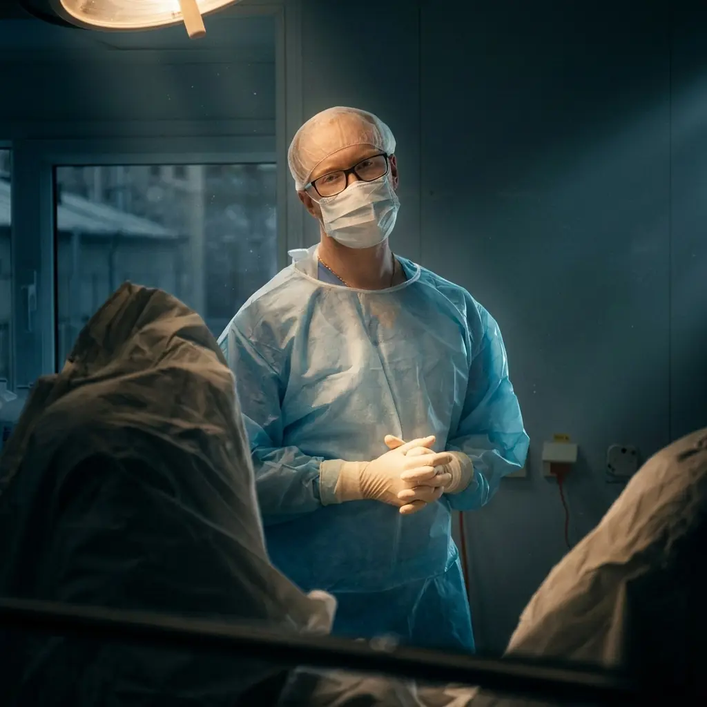 Artem Ershov in the operating theatre before a transurethral procedure